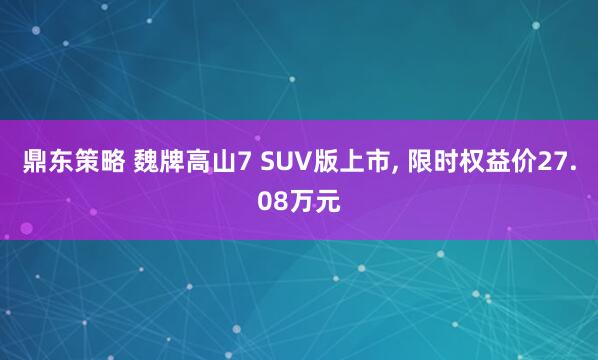 鼎东策略 魏牌高山7 SUV版上市, 限时权益价27.08万元